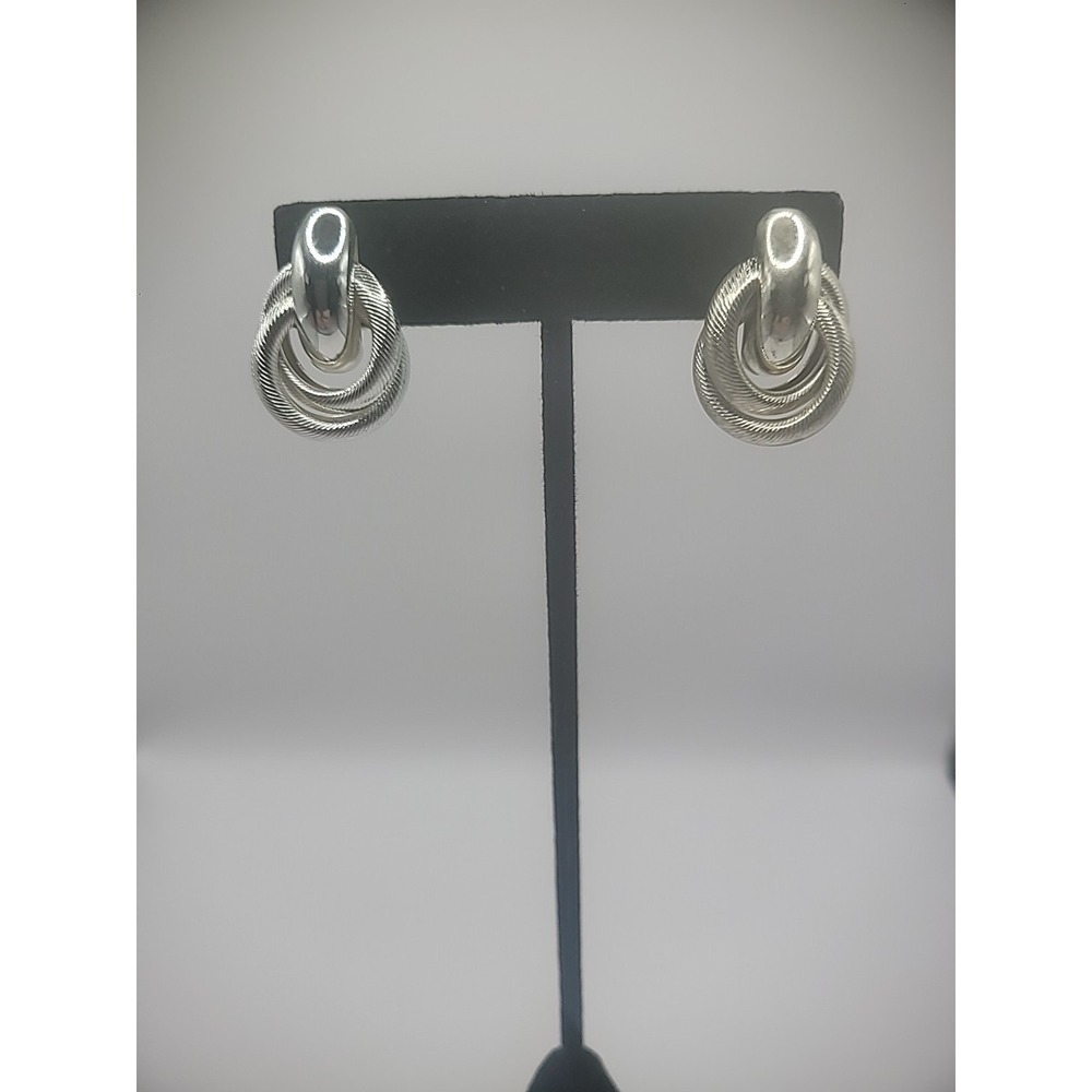 Vintage Silver Tone Double Hoop Earrings Pierced Stud Jewelry Costume
